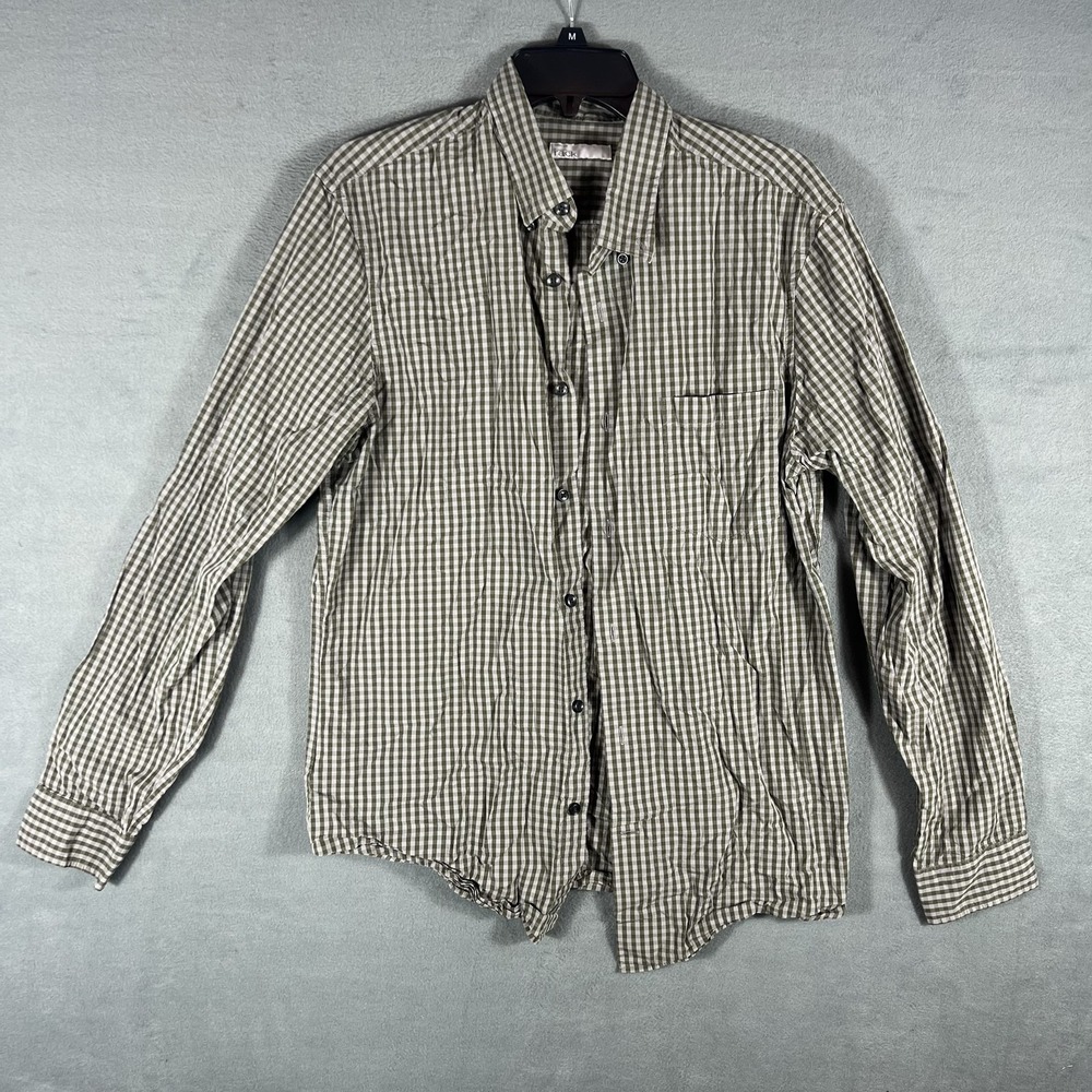 Nordstrom Rack Men's M Medium Olive‎ Green White Gingham Check Button Down Shirt